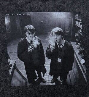 Harry Potter Harry & Ron Dark Scene Smoking T Faded Black L Graphic On Back